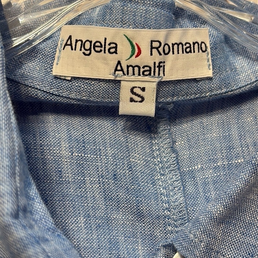 Angela Romano Amalfi Linen Shirtdress S Blue Coastal Made in Italy Old Money - Picture 8 of 11